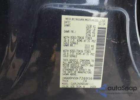 2014 Nissan Frontier Sv from USA, damaged, VIN 1N6AD0FV5EN726956